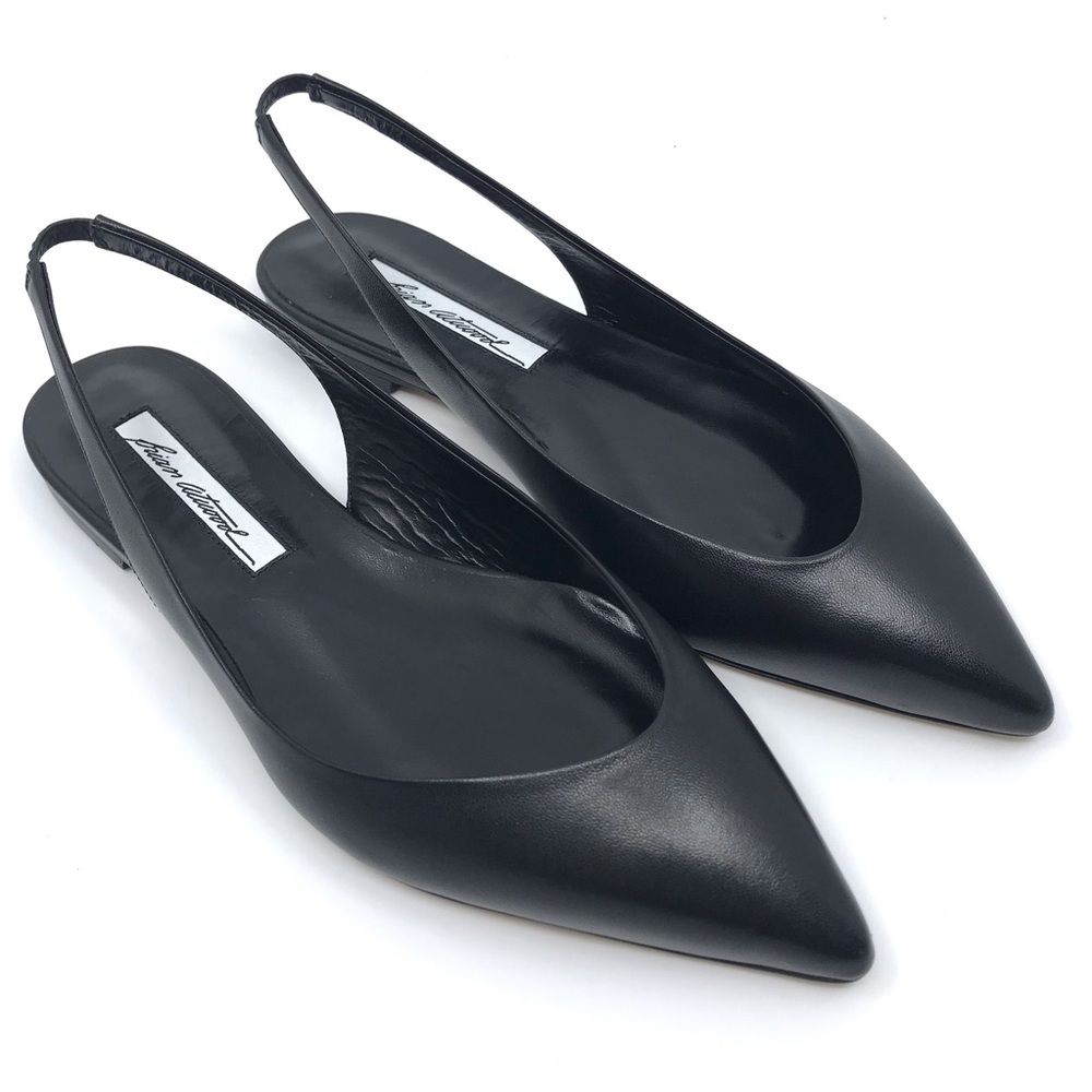 BRIAN ATWOOD BLACK LEATHER POINTY TOE FLAT